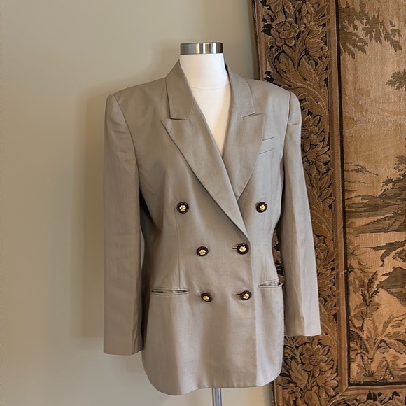 Macy’s Design Studio Vintage Beige Linen Blend Double Breasted Blazer, Pre owned - Picture 1 of 6